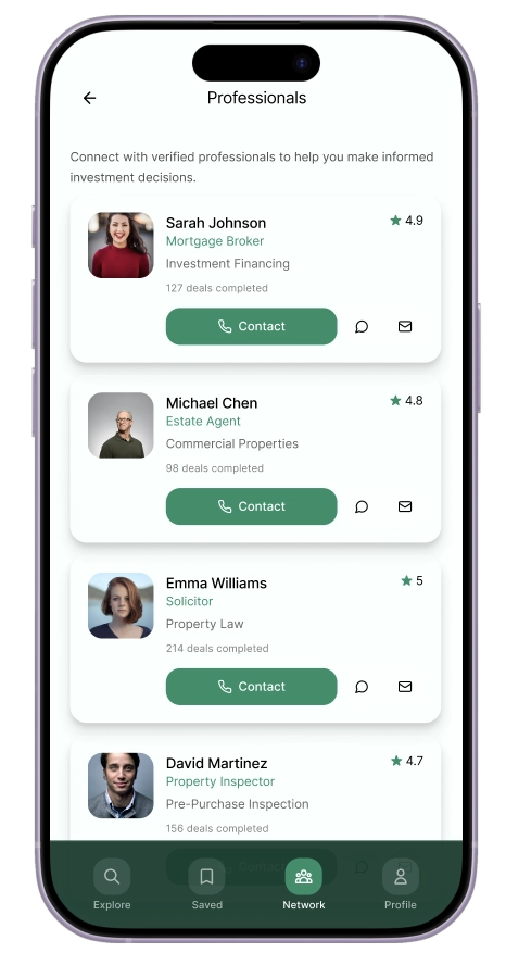 Professional Connections app screen
